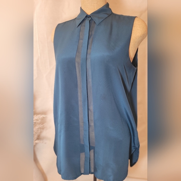 Vince Silk Teal Botton Down Tank - Picture 4 of 4